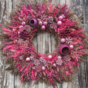 Wianek świąteczny w odcieniach różu, #S4, 45 cm