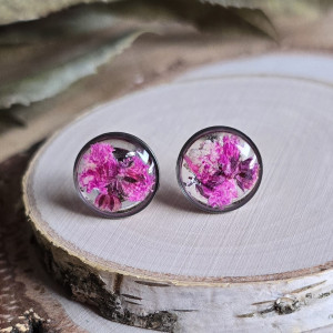 Wieczne kwiaty kolczyki różowa gipsówka wkręty srebrne