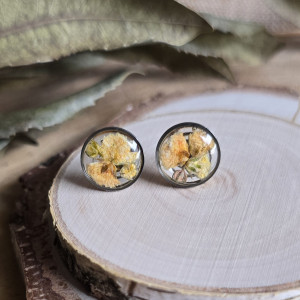 Wieczne kwiaty kolczyki żółta gipsówka wkręty srebrne