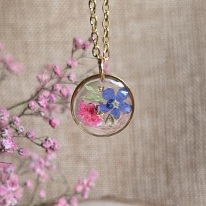 Wieczne kwiaty łąka złota zawieszka wisiorek niezapominajka gipsówka