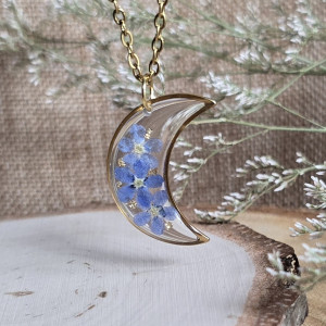 Wieczne kwiaty niezapominajki złoty wisiorek księżyc