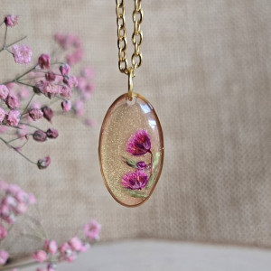 Wieczne kwiaty prawdziwe różowe wisiorek