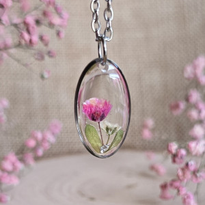 Wieczne kwiaty prawdziwe różowe wisiorek zawieszka srebrna