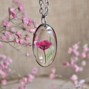 Wieczny kwiat prawdziwe różowe wisiorek zawieszka srebrna