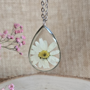 Wieczny kwiat srebrna zawieszka stokrotka łezka