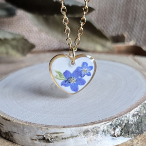 Wieczny kwiat złote Serce serduszko z kwiatami niezapominajki