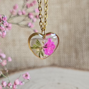 Wieczny kwiat złote Serce serduszko z kwiatami różowe