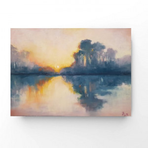 Wieczór nad jeziorem-rysunek   18/24 cm pastele.
