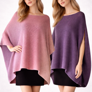 Wielokolorowe poncho wykonane z bawełny i akrylu