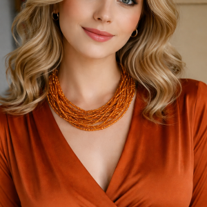 Wielowarstwowy naszyjnik w stylu etno z miodowego szkła