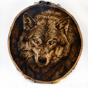Wilk- pirografia (22x24 cm) obraz wypalany na drewnie - handmade
