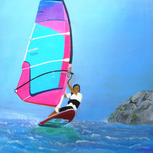 Windsurfing, akryl.  Format 60x70 cm