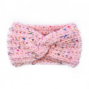 Wiosenna opaska wełniana handmade różowa konfetti