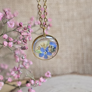 Wisior naszyjnik niezapominajki bukiet kwiatowy