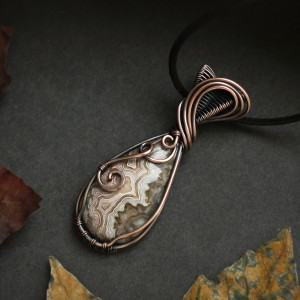 Wisiorek naszyjnik miedziany agat crazy lace wire wrapping
