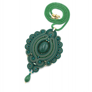 Wisiorek naszyjnik sutasz zielony leśny elgancki z agatem „Viona”