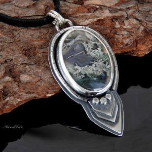 Wisiorek srebrny z agatem mszystym