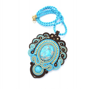 Wisiorek sutasz naszyjnik turkusowo brązowy z jaspisem „Azuro”