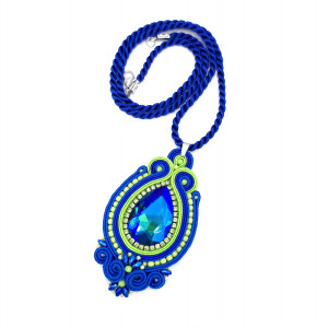 Wisiorek sutasz zielono niebieski "Gaja" z kryształem elegancki