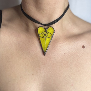 Wisiorek szklany Serce z okiem Witraż w stylu Tiffany Naszyjnik