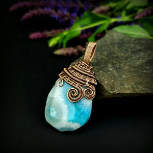 Wisiorek wire wrapping z agatem dwustronny