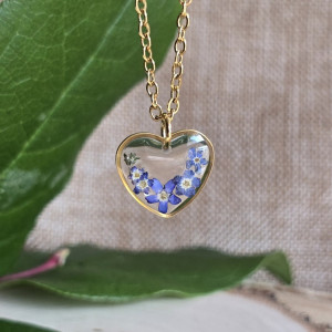 Wisiorek z kwiatem niezapominajka serce serduszko