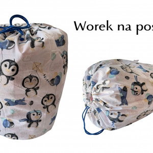 Worek na pościel do przedszkola i żłobka. Duży bawełna pingwin