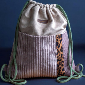 Workoplecak patchwork z kieszeniami sztruks panterka