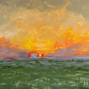 "Wschód słońca w Avebury" obraz olejny - pejzaż
