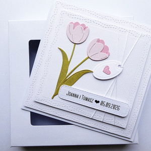 Wyjątkowa kartka ślubna handmade z tulipanami