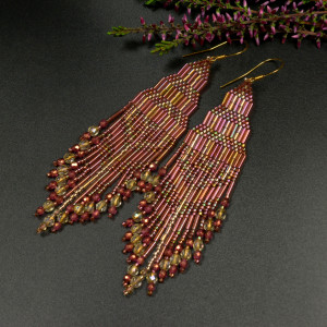 Yávan, różowo-złote "indiańskie" kolczyki, beading