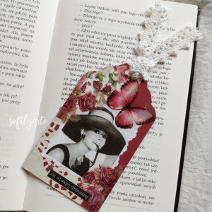 zakładka do książki, Audrey Hepburn, róże, motyle, hollywood, kino