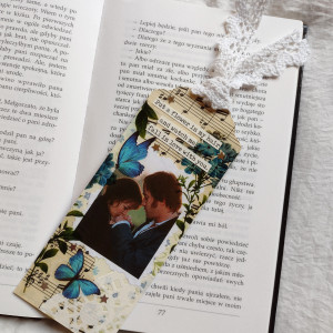 zakładka do książki, film Duma i uprzedzenie, niebieska, motyle