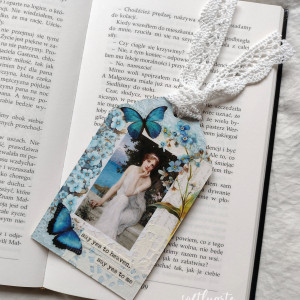 zakładka do książki, niebieska, niezapominajki, motyle, sztuka, dreams