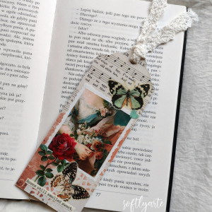 zakładka do książki, rokokowy ogród, sztuka, motyle, róże, rokoko