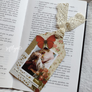 zakładka do książki, romantyczne lato, kwiaty, motyle, cottagecore