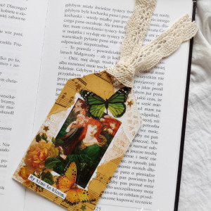 zakładka do książki, róże, motyle, sztuka, prerafaelici, vintage