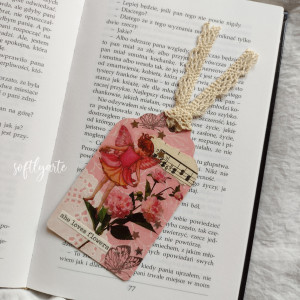 zakładka do książki, różowa wróżka, piwonie, fairycore, romantyczna