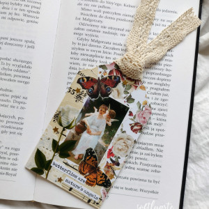zakładka do książki, sztuka, motyle, róża, kwiaty, aniołek