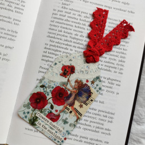 zakładka do książki, wróżka, maki, bratki, ogród, fairycore, natura