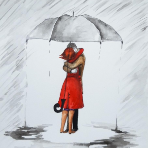 "Zakochanym parasol sam się trzyma" akwarela