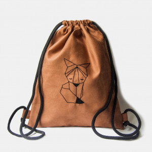 Zamszowy plecak worek z geometrycznym lisem