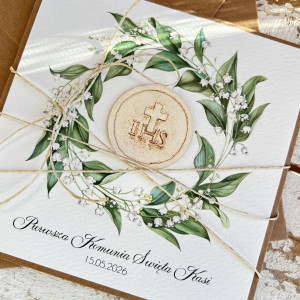 Zaproszenia komunijne z personalizacją konwalie