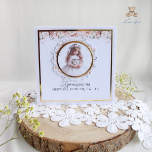 Zaproszenia na Komunię, komunijne "PeachFlowerGirl"