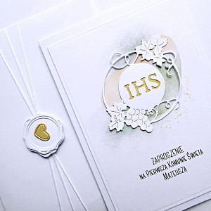 Zaproszenie komunijne delikatne handmade