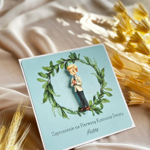 zaproszenie na Komunię dla chłopca w niebieskim kolorze hit