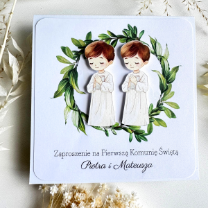 Zaproszenie na Komunię dla rodzeństw eleganckie_