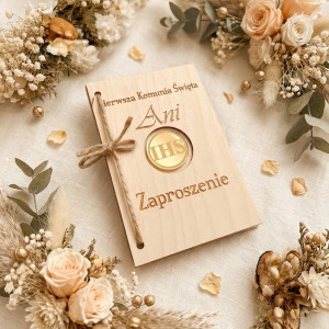 Zaproszenie na Pierwszą Komunię Świętą drewniane