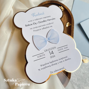 Zaproszenie na urodzinki / chrzest - Miś no. 1 - niebieski