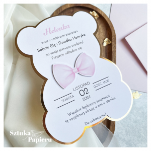 Zaproszenie na urodzinki / chrzest - Miś no. 1 - różowy